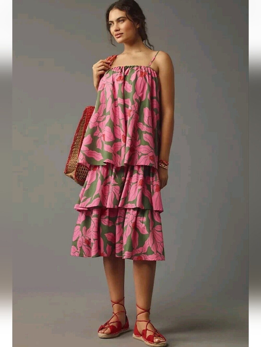Anthropologie NWTs Corey Lynn Calter Tie-Shoulder Tiered Midi Dress